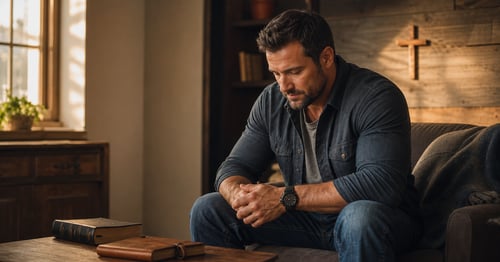 image of middle aged man praying or meditating